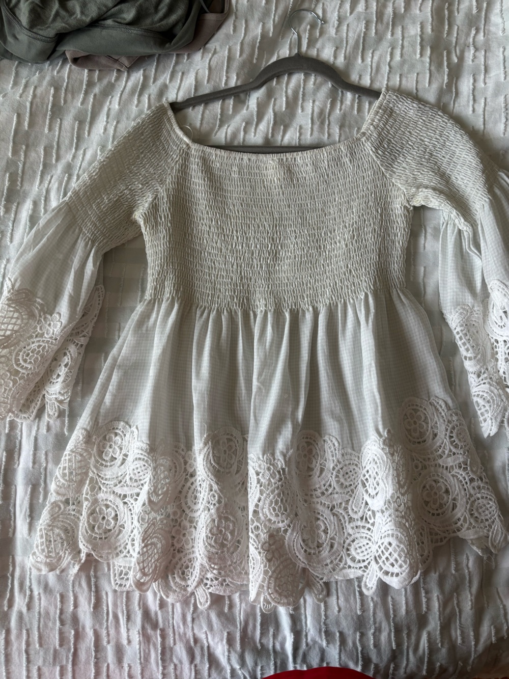 White Lace Smocked Bodice blouse